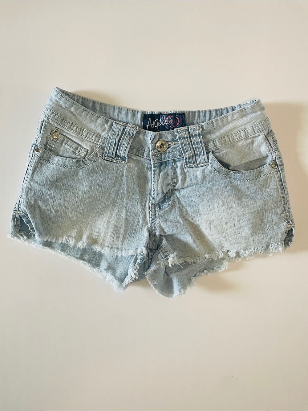 Angels Y2K Light Wash Low Rise Frayed Denim Shorts Size 1